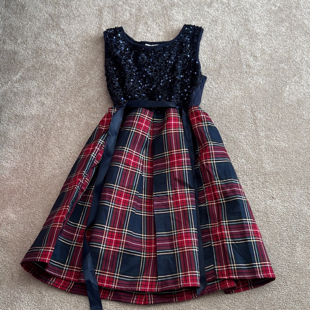 The Children's Place Navy Sequin and Red Plaid Dress
